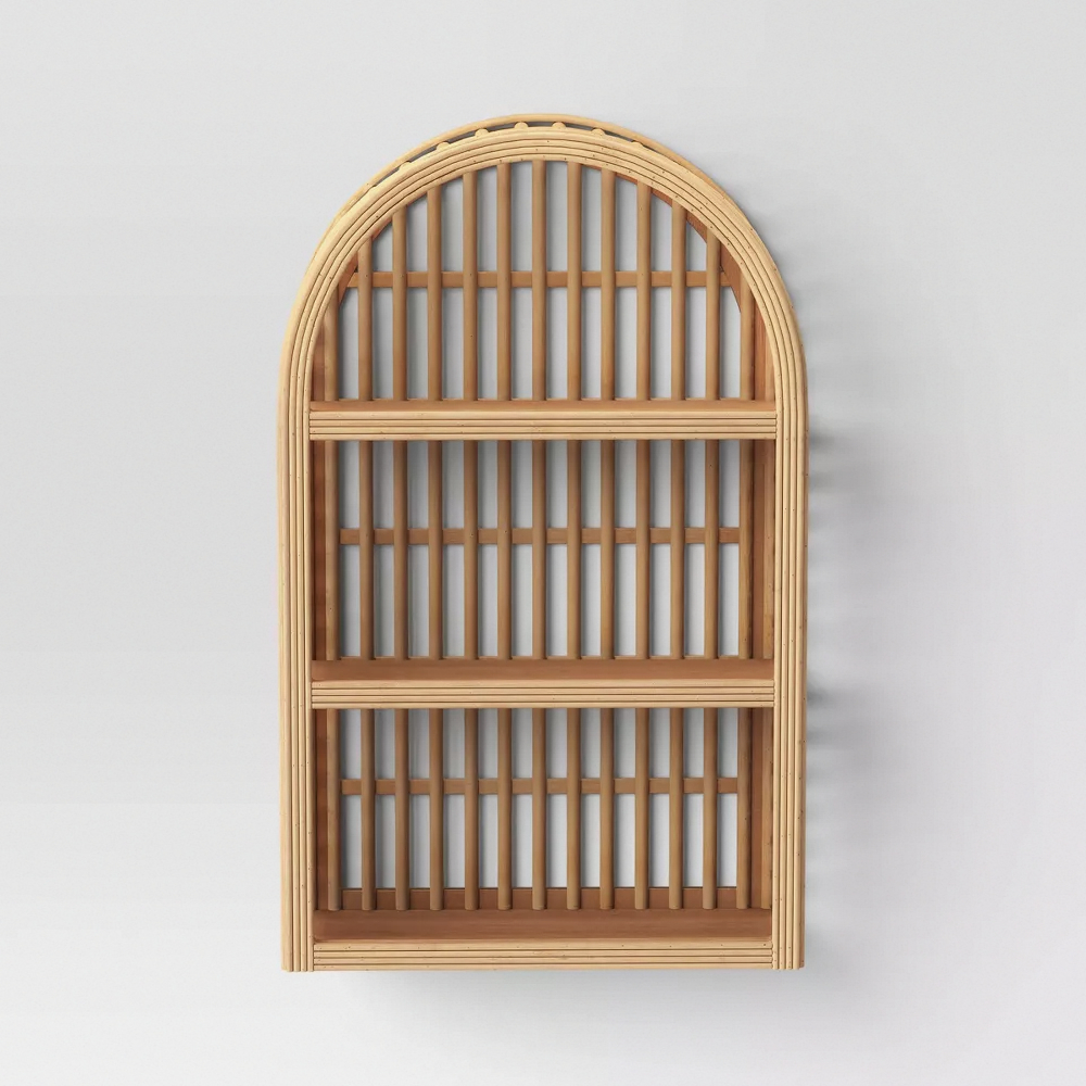 Home Bathroom Shelf - Rattan Arched Wall Shelf,3 Tier Boho