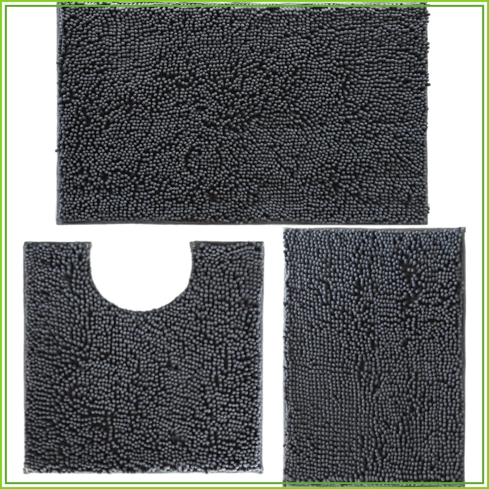Non Slip Bath Mat - Non-Slip 3-Piece Chenille Bath Mat Set,
