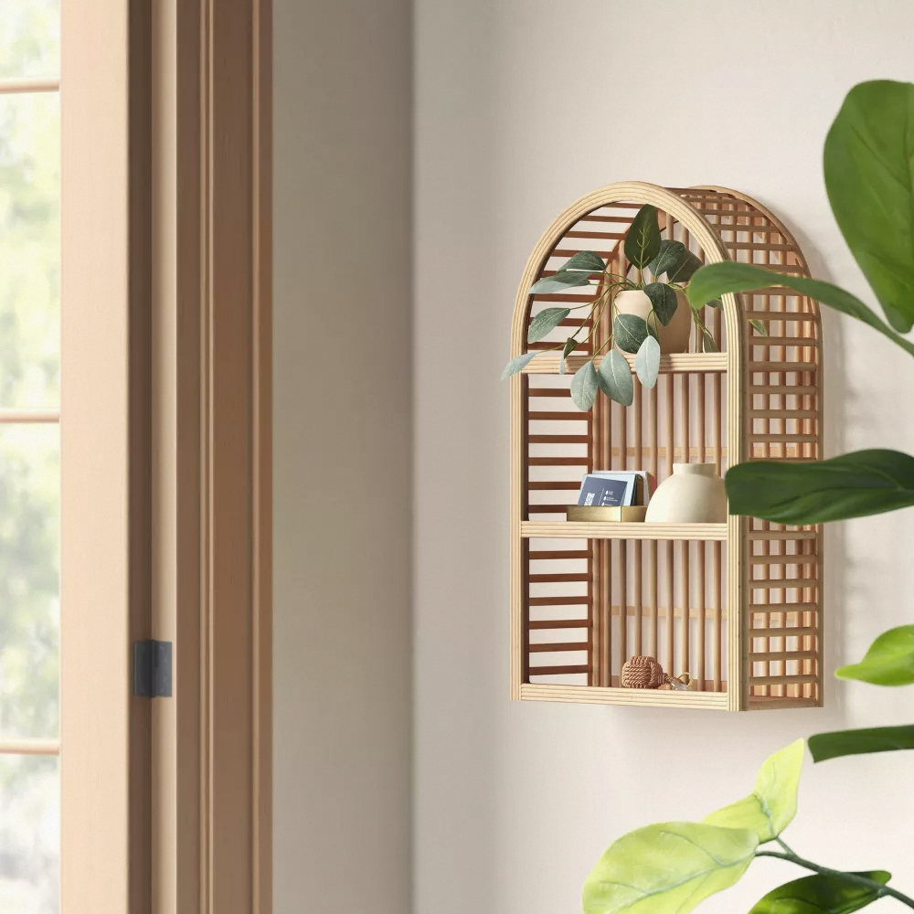 Rattan Arched Wall Shelf,3 Tie - Home Bathroom Shelf 评论和价格