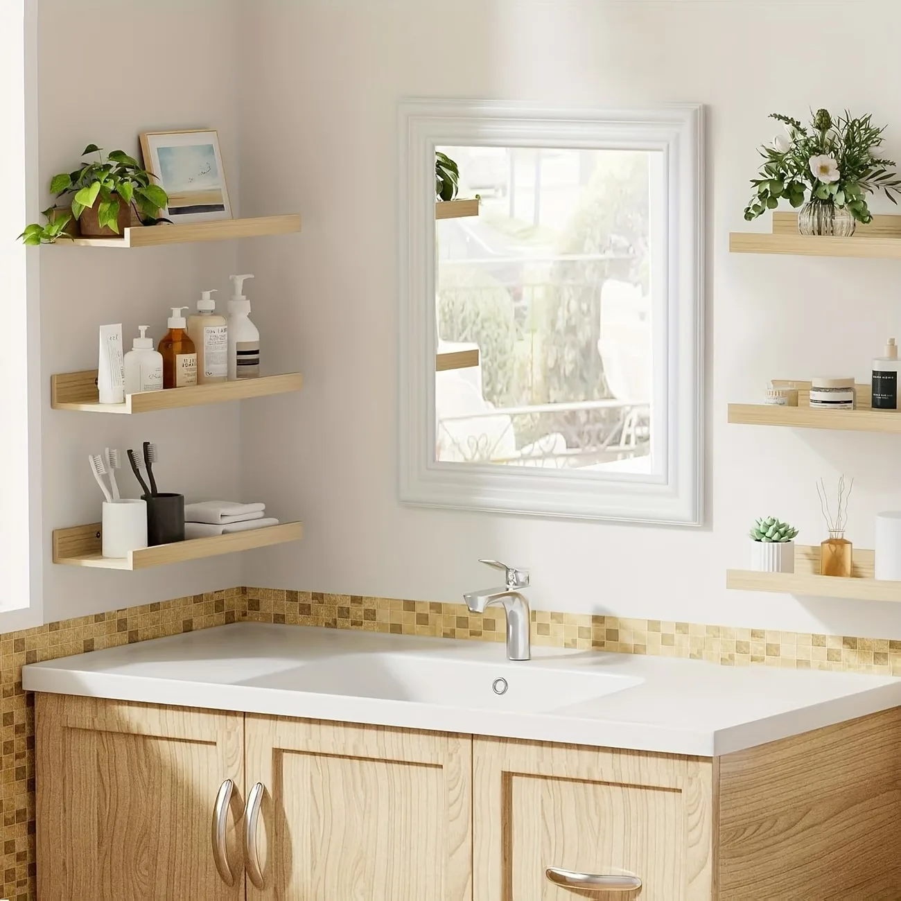 Rustic Wood Floating Wall Shel - Home Bathroom Shelf 评论和价格