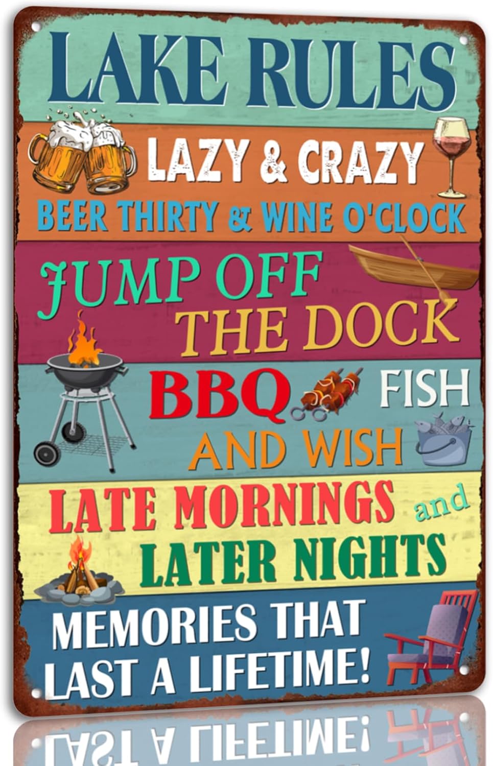 Lake Rules Tin Sign Vintage La - Home Bathroom Rules 评论和价格