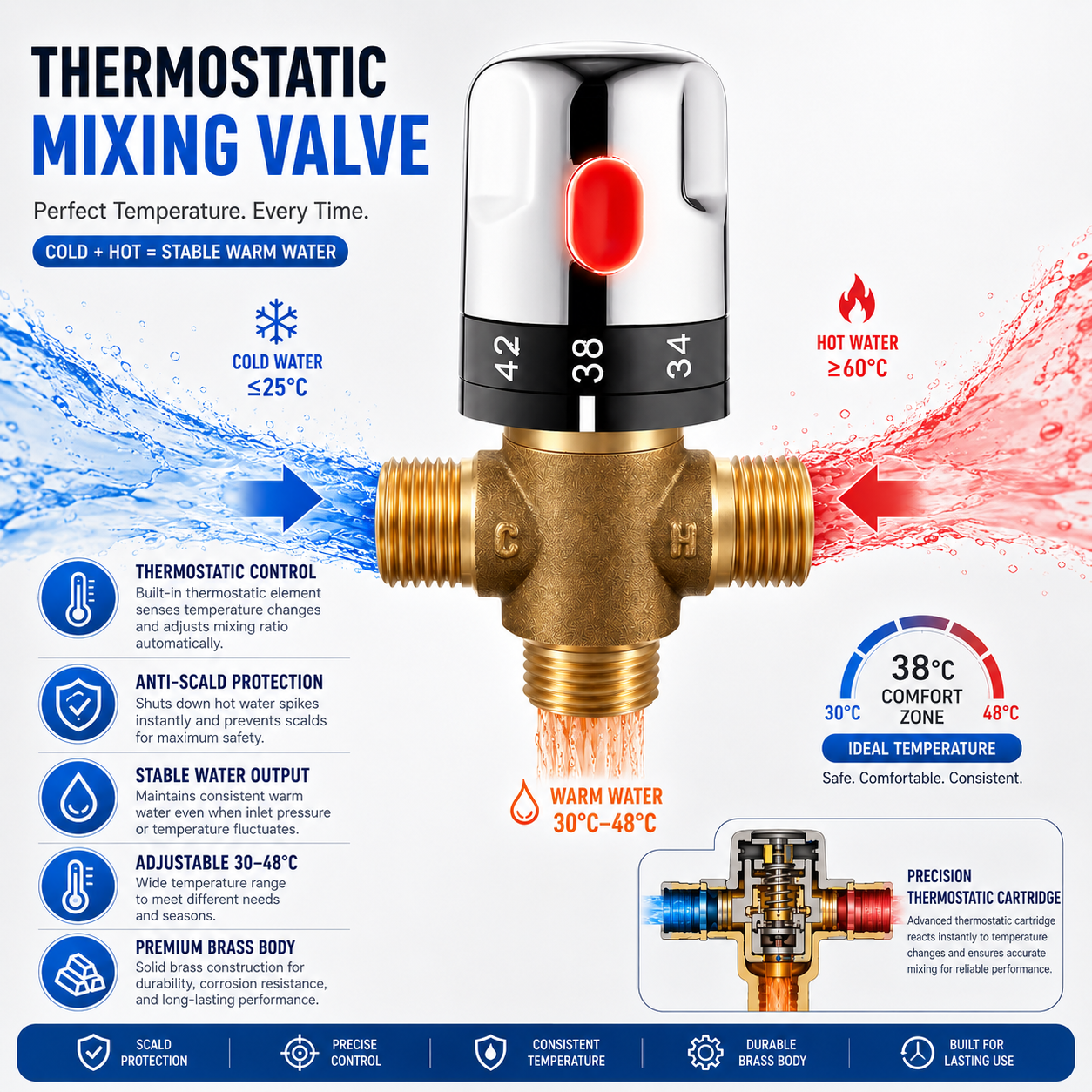 Thermostatic Mixing Valve Bras - Home Hardware Bathroom Sinks 评论和价格