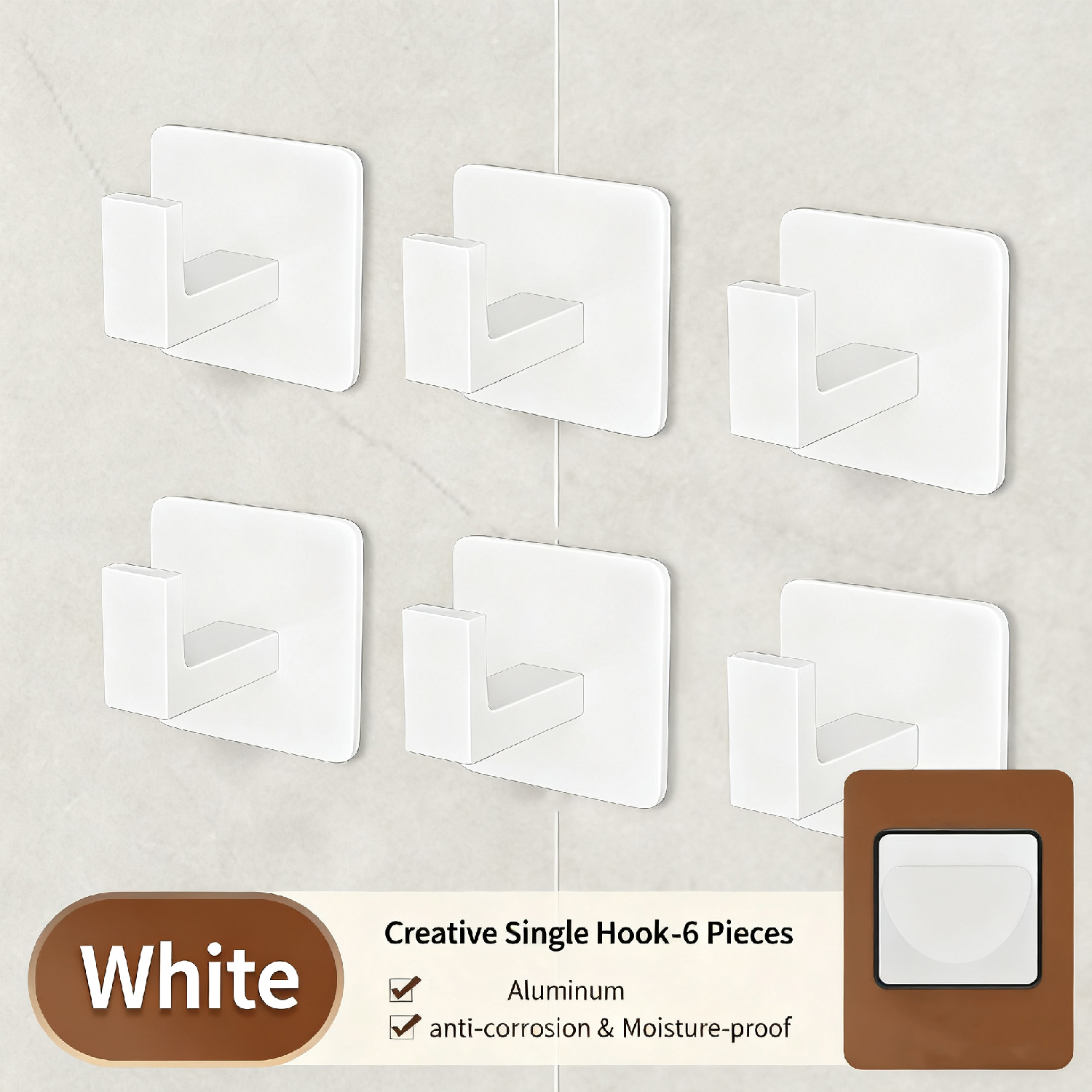 1pc/5pcs/6pcs Square Self Adhe - Robe Hook Adhesive 评论和价格