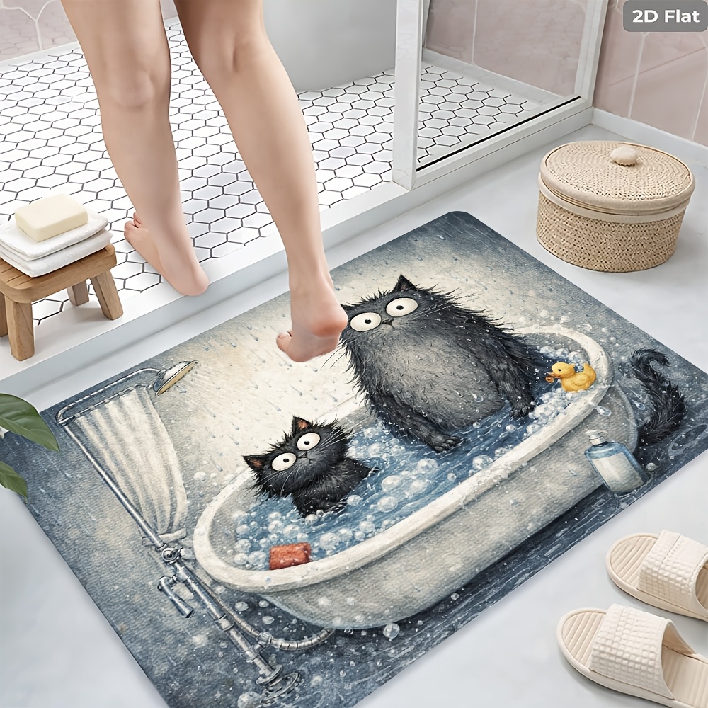 2D Flat Cartoon Cute Cat Bathi - Non Slip Bath Mat 评论和价格