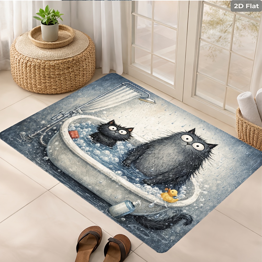2D Flat Cartoon Cute Cat Bathi - Non Slip Bath Mat 评论和价格