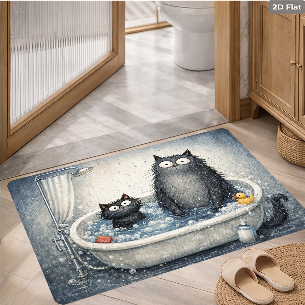 2D Flat Cartoon Cute Cat Bathi - Non Slip Bath Mat 评论和价格