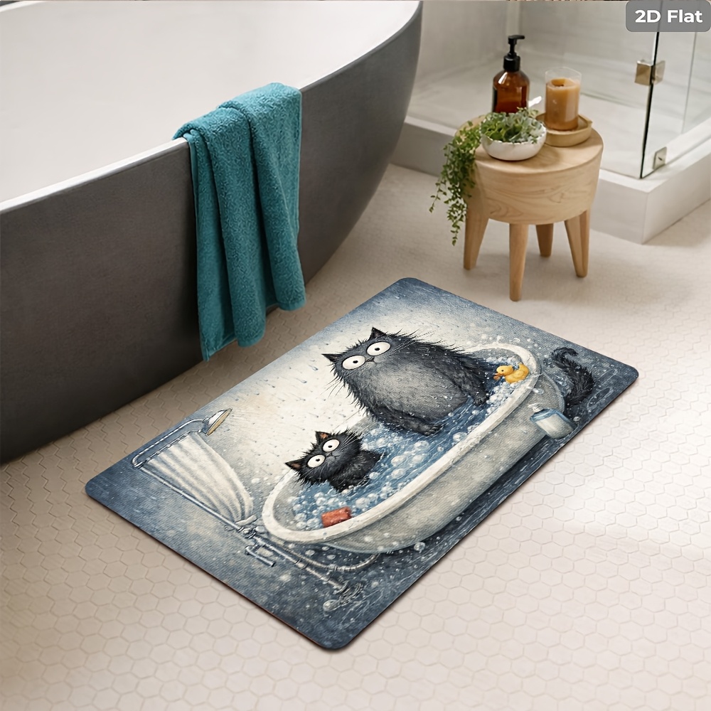 2D Flat Cartoon Cute Cat Bathi - Non Slip Bath Mat 评论和价格