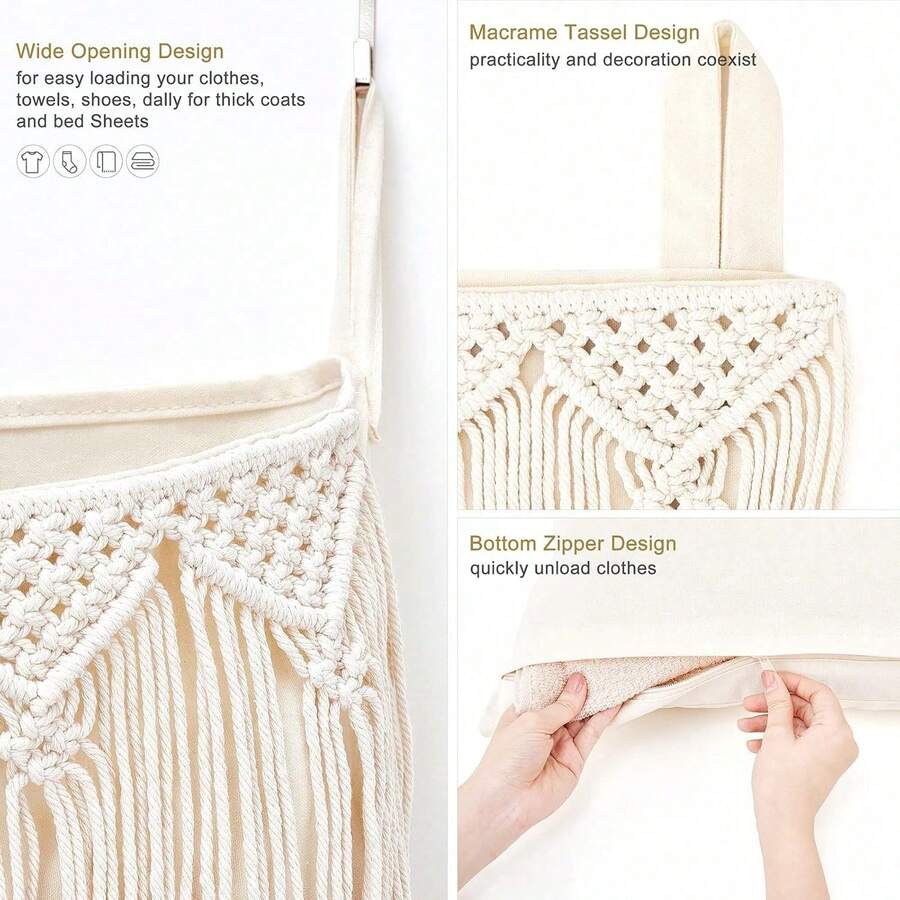 Macrame Hanging Laundry Hamper - Home Bathroom Door 评论和价格