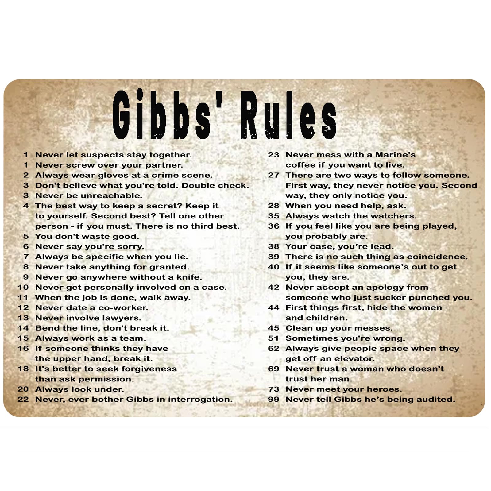 Gibbs Rules Metal Tin Sign Ret - Home Bathroom Rules 评论和价格