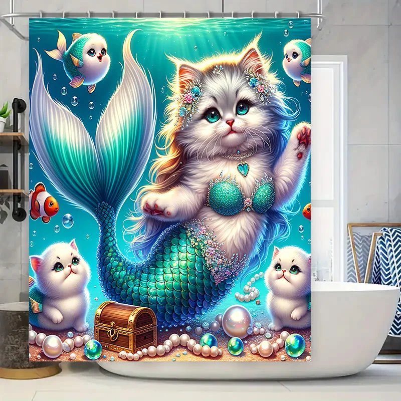 Shower Curtain Mermaid Cat Fis - Home Bathroom Ideas 评论和价格