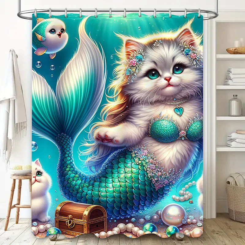 Shower Curtain Mermaid Cat Fis - Home Bathroom Ideas 评论和价格