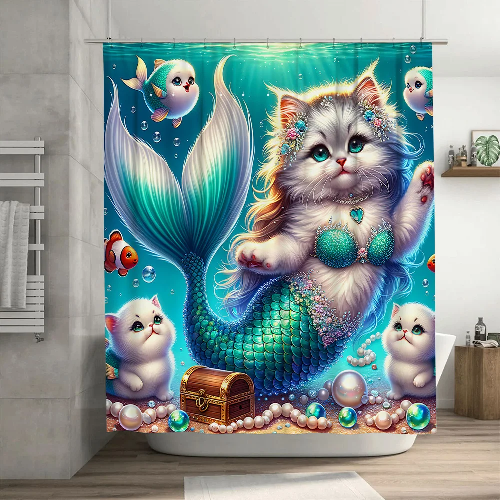 Shower Curtain Mermaid Cat Fis - Home Bathroom Ideas 评论和价格