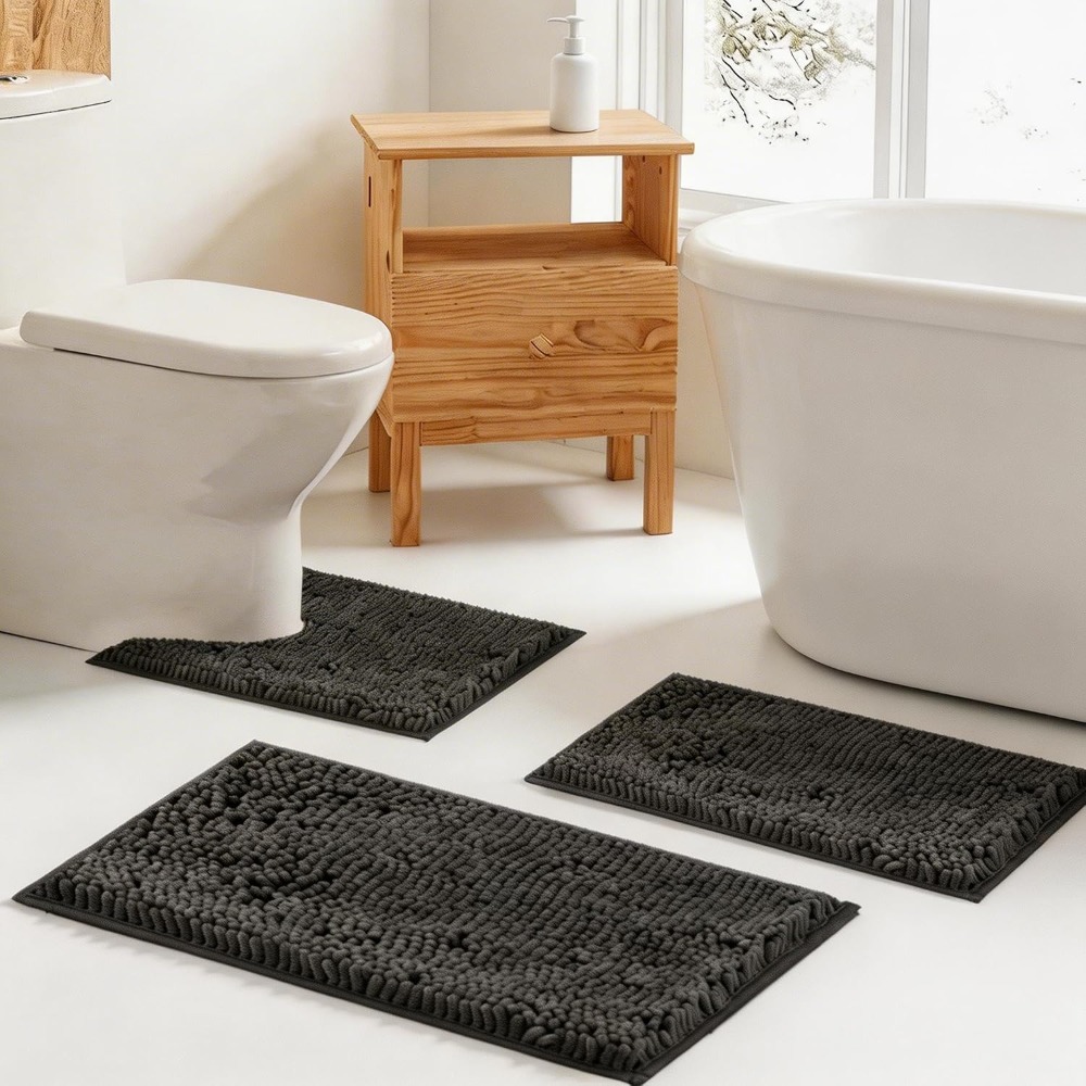 Non-Slip 3-Piece Chenille Bath - Non Slip Bath Mat 评论和价格