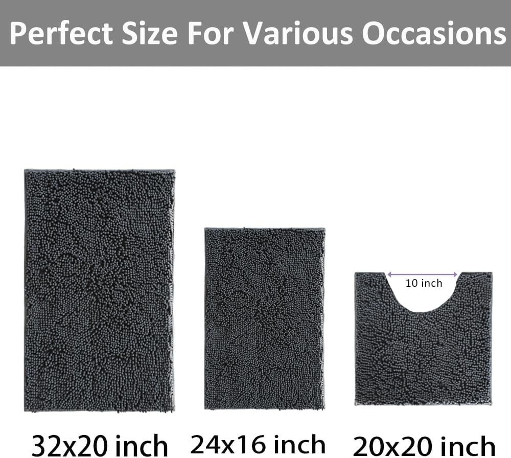 Non-Slip 3-Piece Chenille Bath - Non Slip Bath Mat 评论和价格