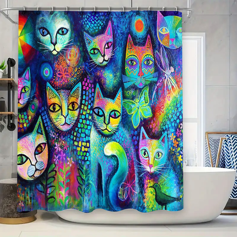 Cat Shower Curtain Artistic An - Home Bathroom Ideas 评论和价格