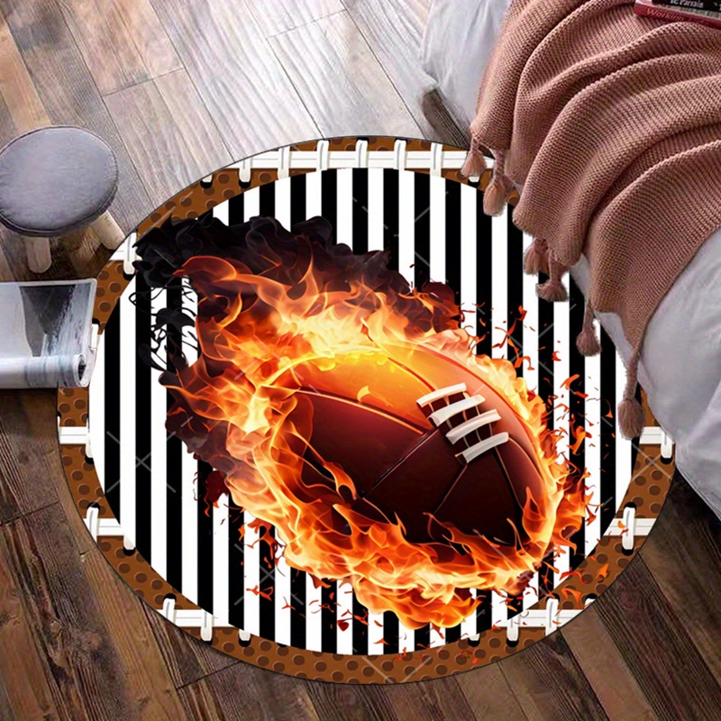 Flaming Football Round Rug for - Home Bathroom Ideas 评论和价格