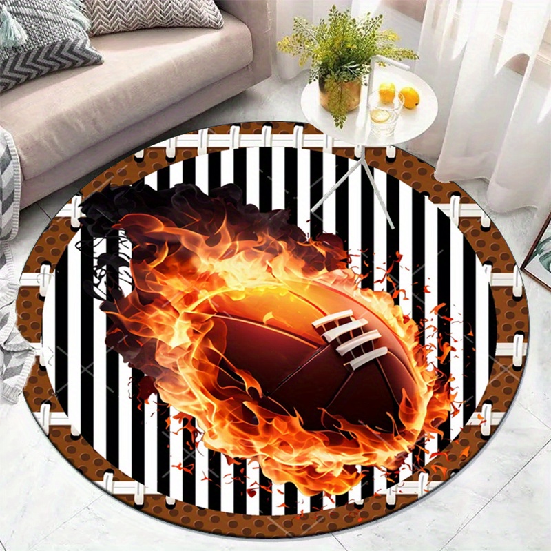 Flaming Football Round Rug for - Home Bathroom Ideas 评论和价格