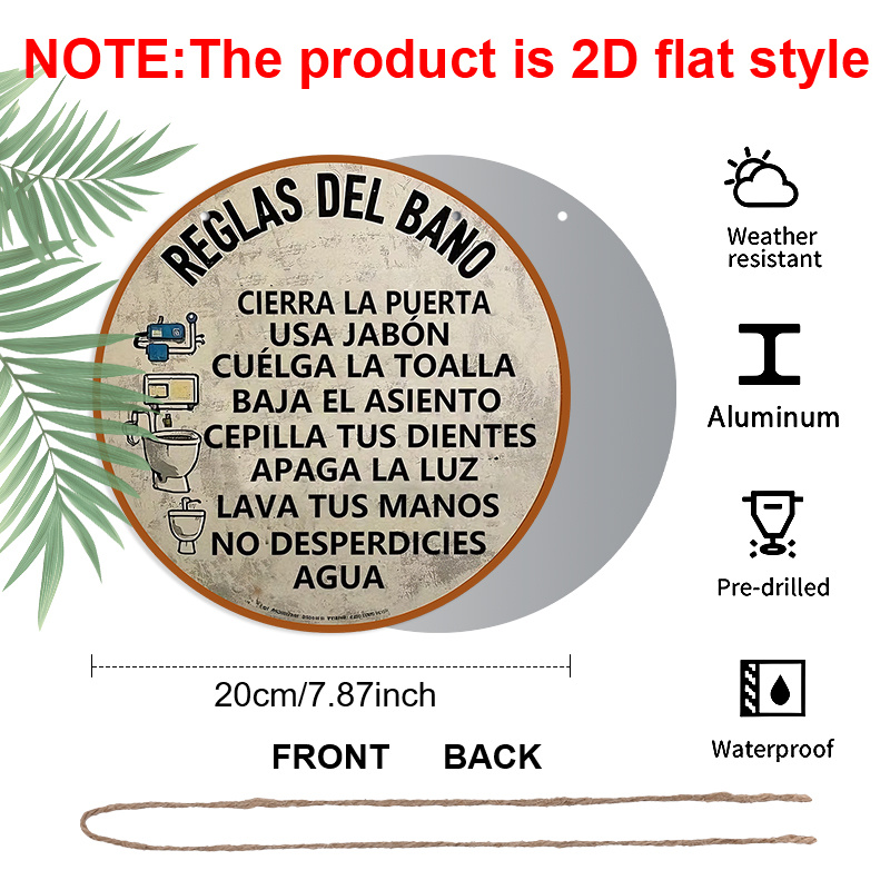 2D Flat, 1pc Vintage Spanish B - Home Bathroom Rules 评论和价格