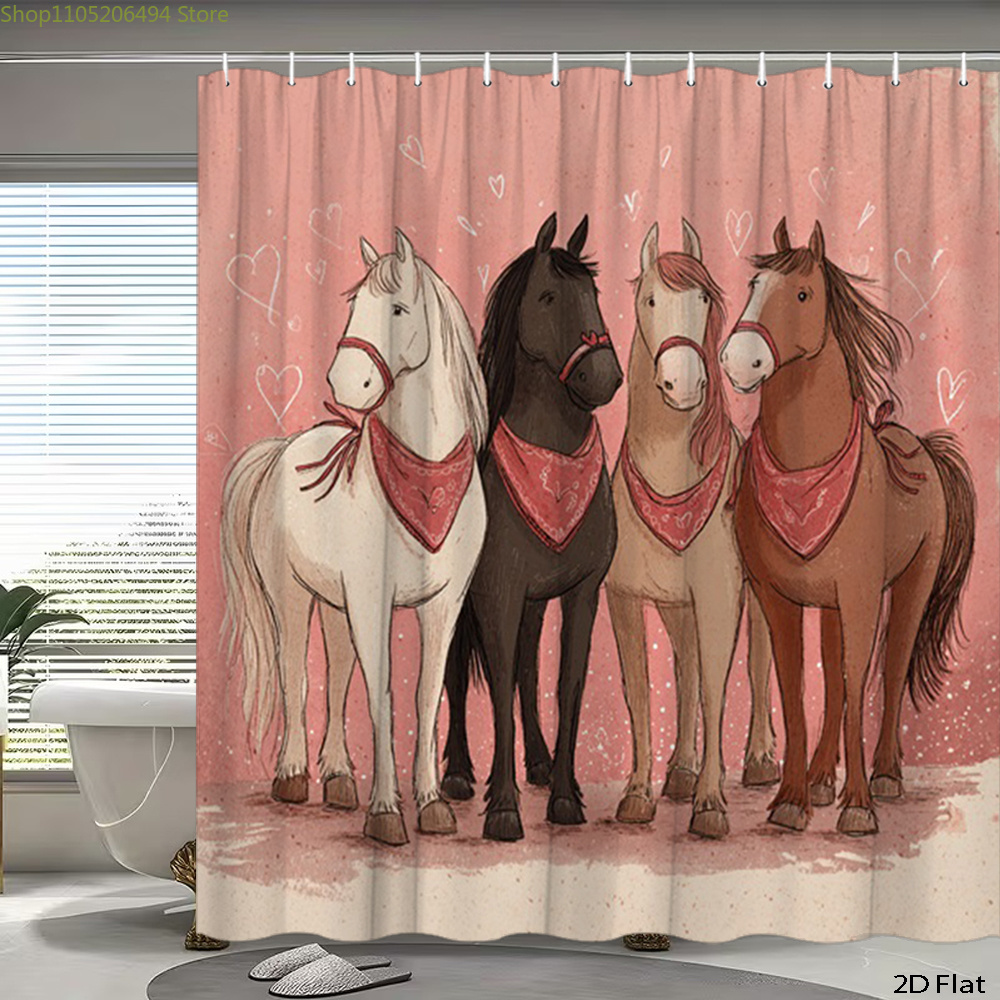Cute Horses Shower Curtain, Ca - Home Bathroom Ideas 评论和价格